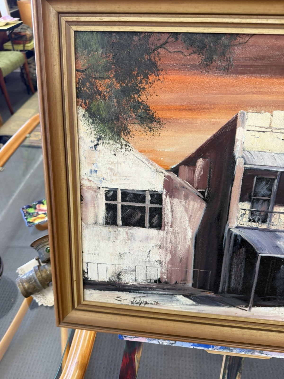 St John 1974 Australian Oil Painting Terraced Houses Signed Vintage Framed