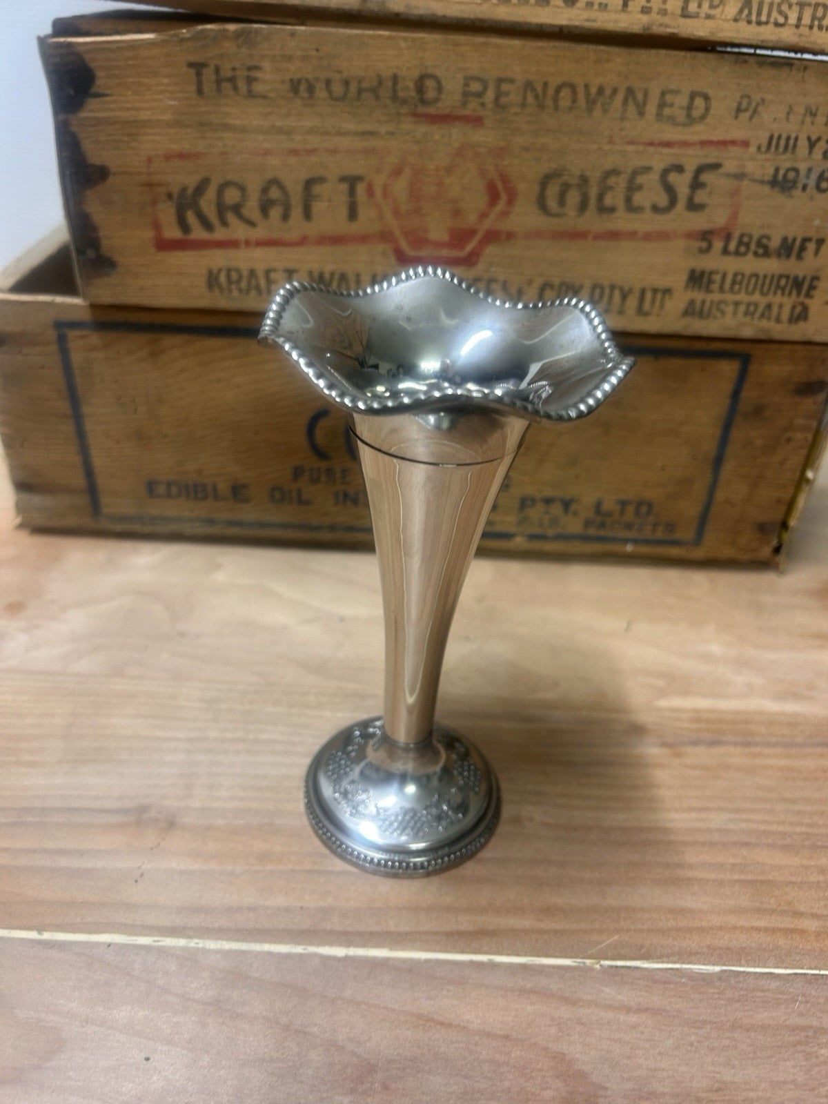 Vintage Silver Plated Bud Vase Art Deco Nouveau Style 12cm Fluted Rim