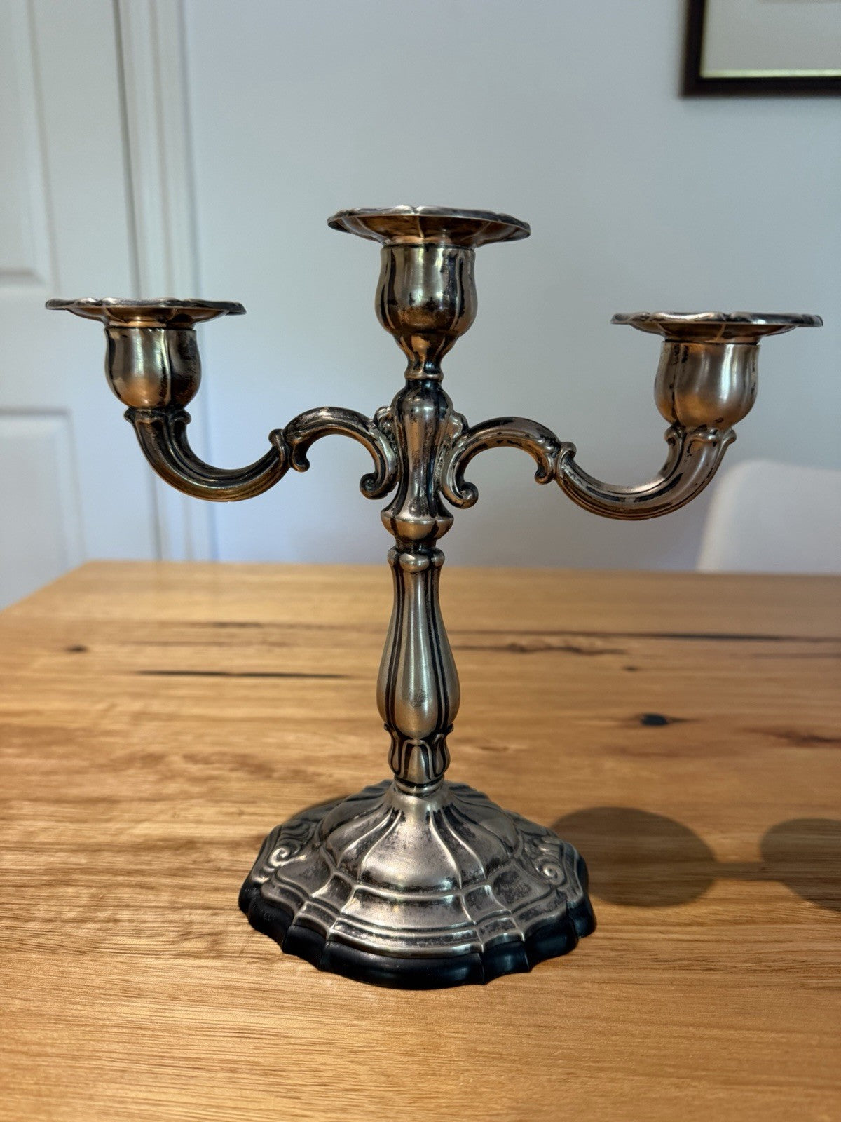 Italian 800 Silver 3 Light Candelabrum 28 VC Vercelli C1950s Vintage