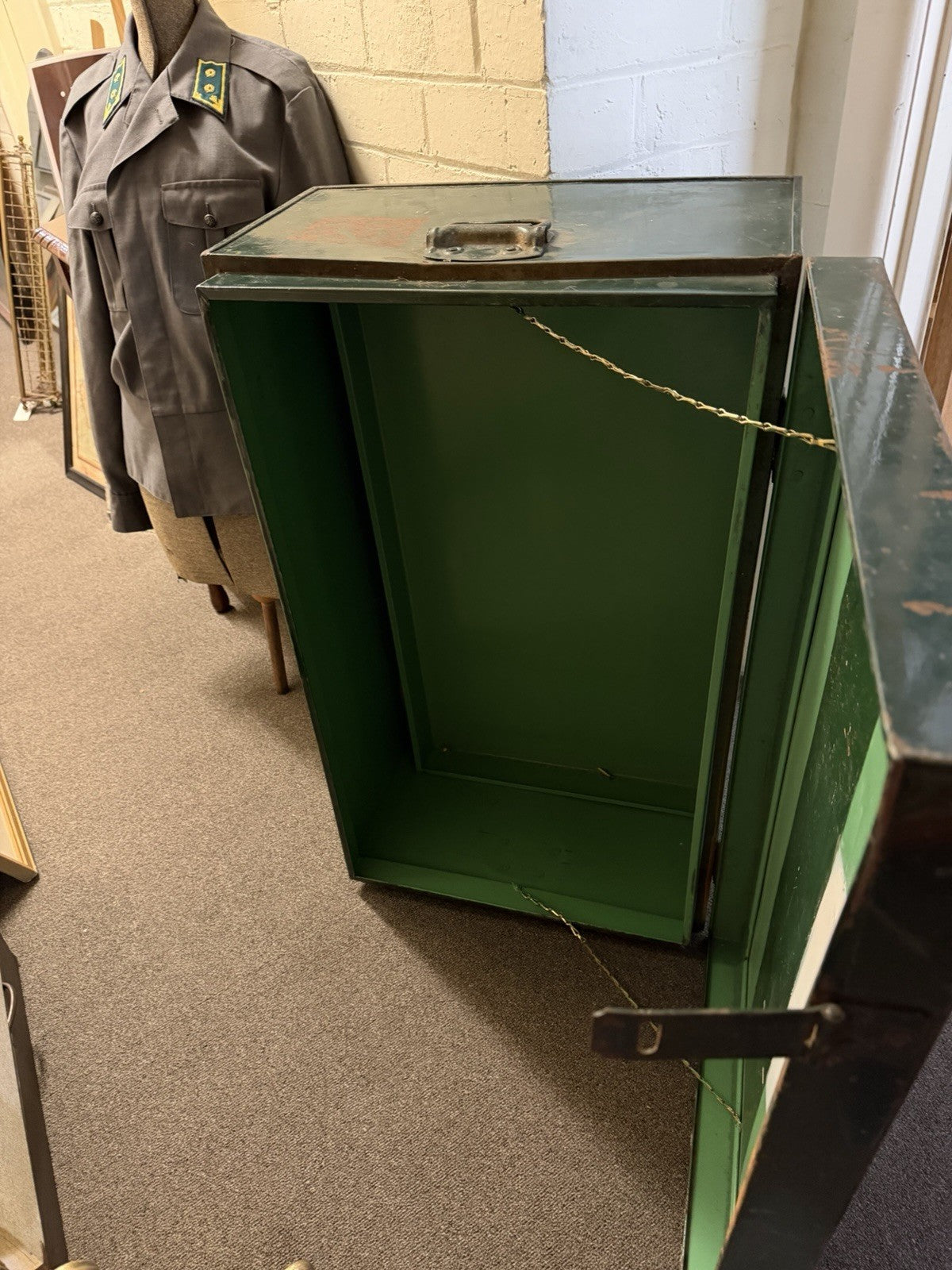 Vintage Military Style Green Steel Trunk Storage Chest Industrial Tool Box 87cm