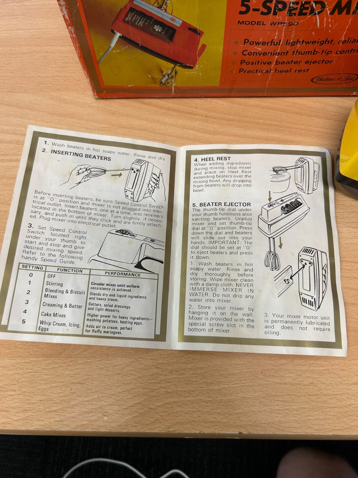 Vintage Waltons Celestial 5-Speed Mixer Yellow Boxed w Manual c1960s