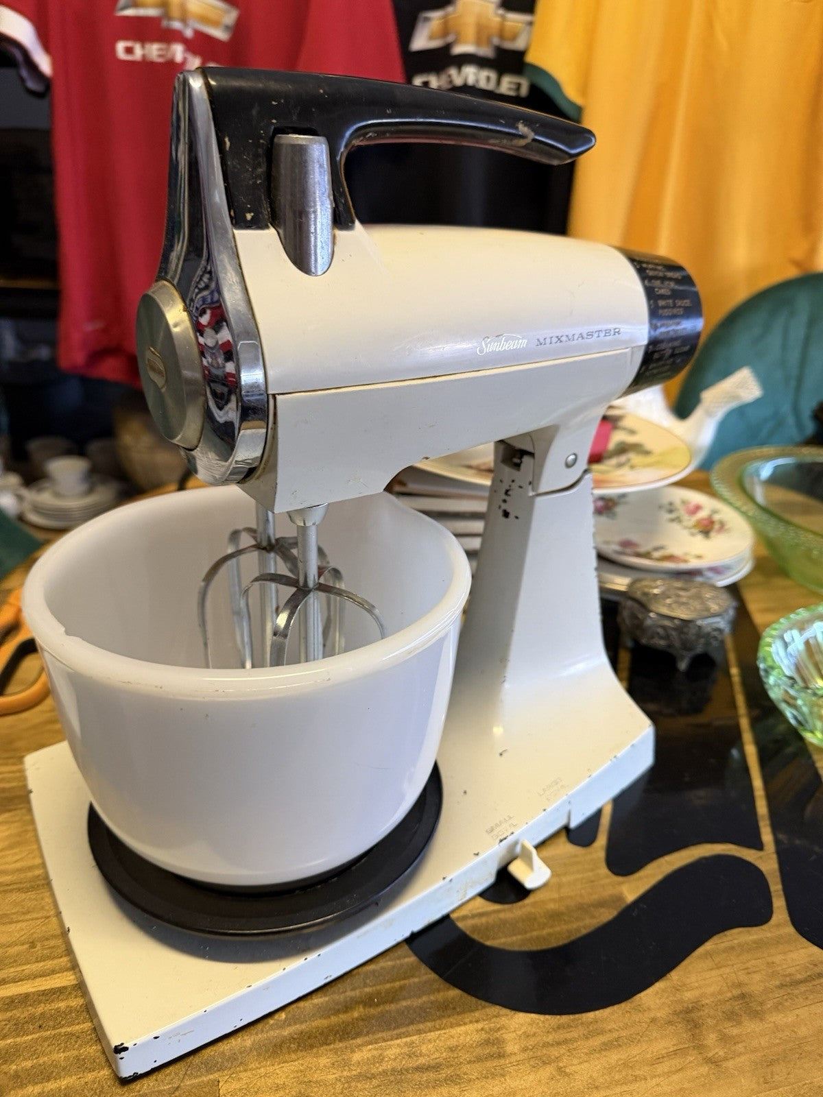 Vintage Sunbeam Mixmaster Stand Mixer White Milk Glass Bowl Tested Working