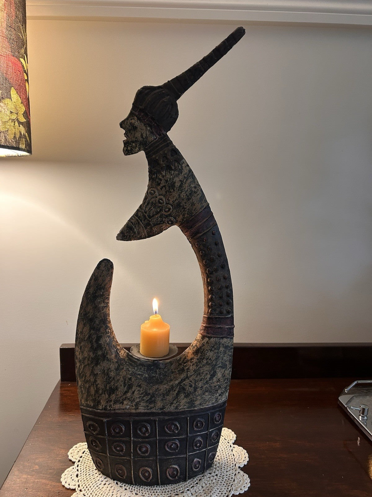 Large 53cm Metal African Tribal Style Candle Holder Sculpture – Decor