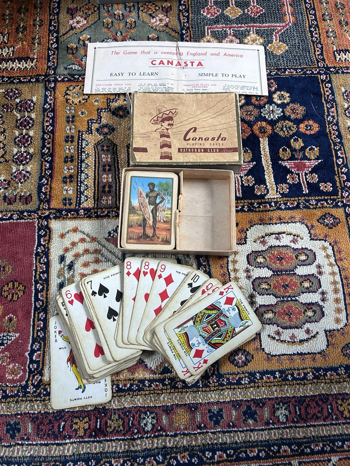 1950s Canasta Playing Cards Rathdowne Club Aboriginal Art Decks w/ Box & Rules