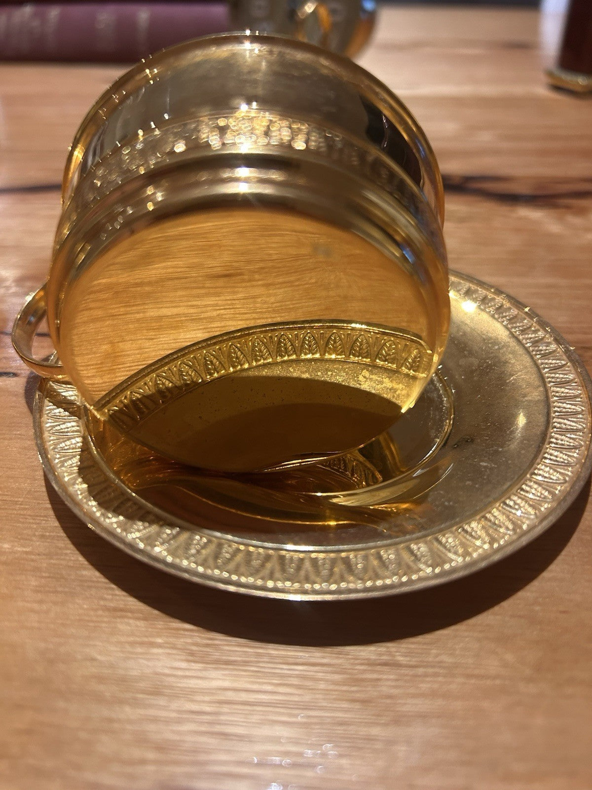 Vintage Gold Tone Aluminium Espresso Cups & Saucers Set 4 Retro Coffee