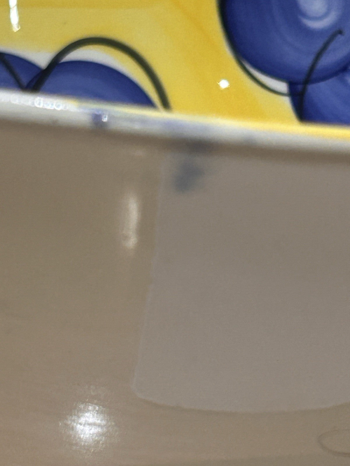 Italian Hand Painted Ceramic Bowl 29cm Deruta Style Yellow Blue Vintage