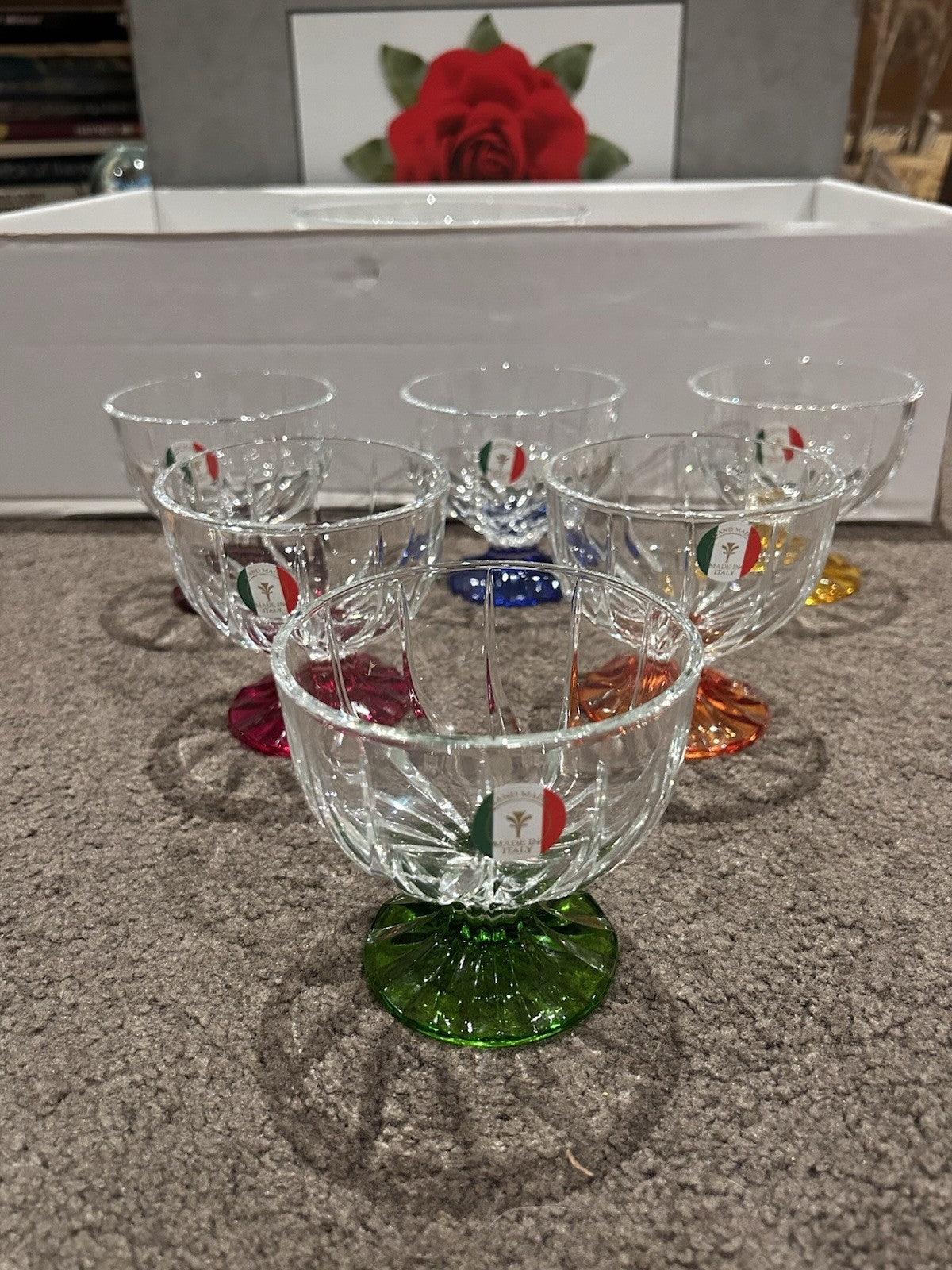 Le Rose Handmade Italian Crystal Dessert Set 7pc Macedonia Trix Boxed 