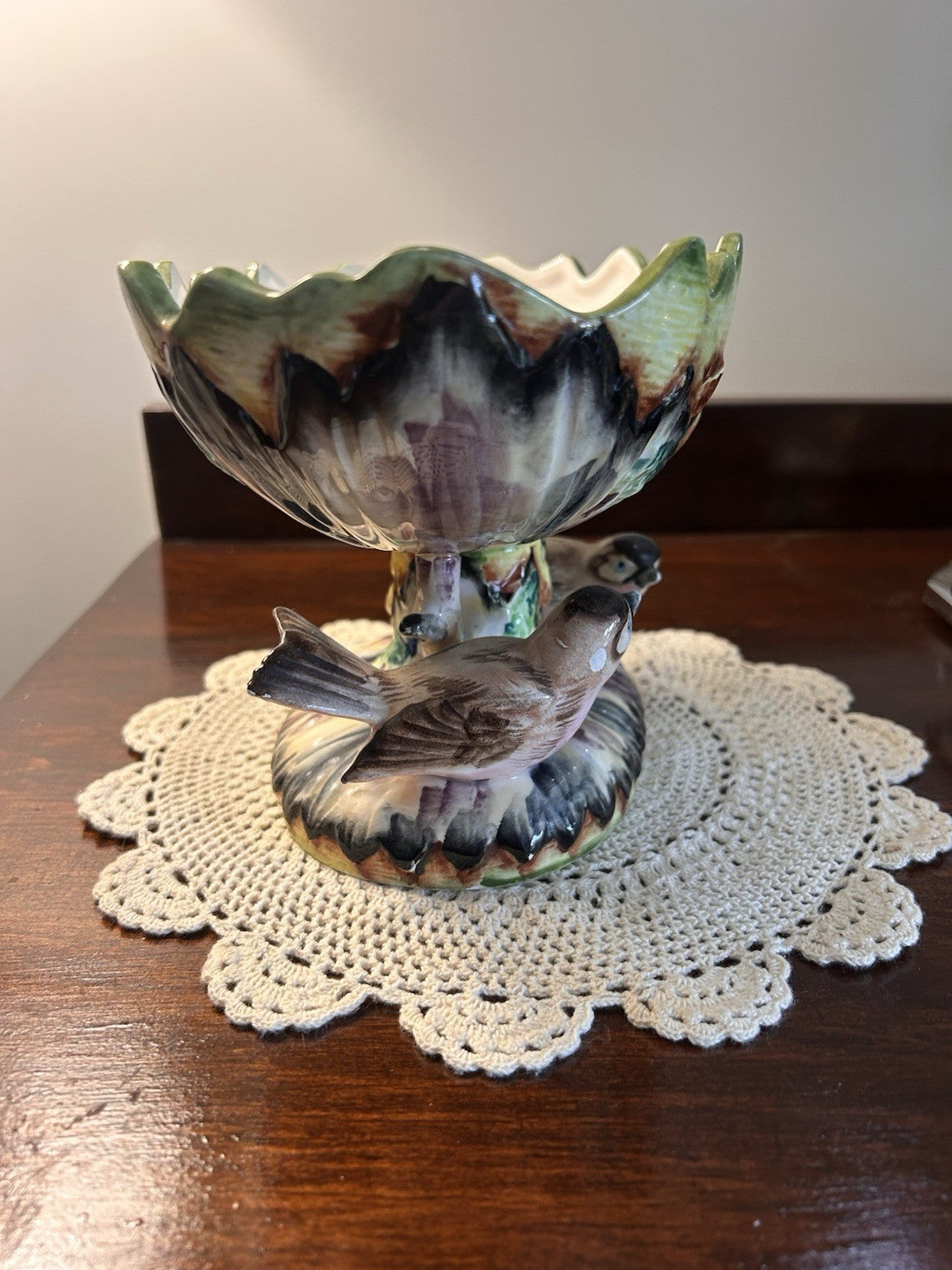 Japan Majolica Bird Compote