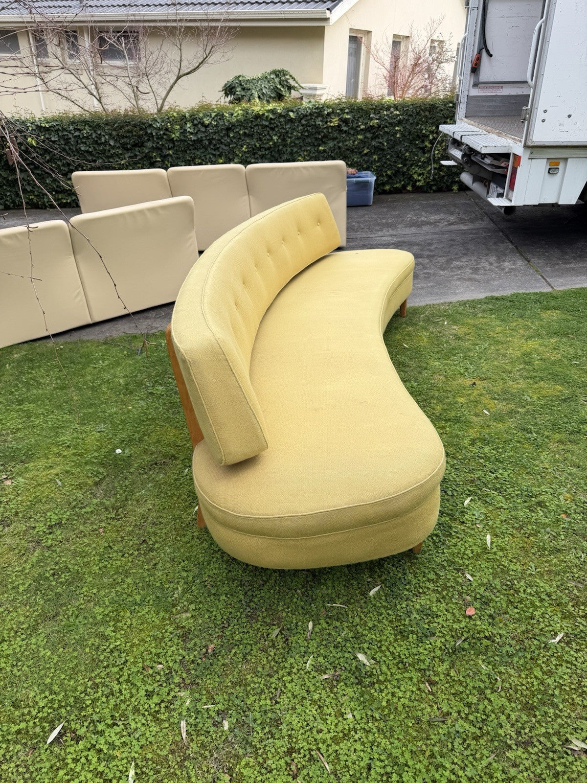 Dario Zoureff Curved Banana Sofa Mid Century Modern Yellow 3 Seater Vintage