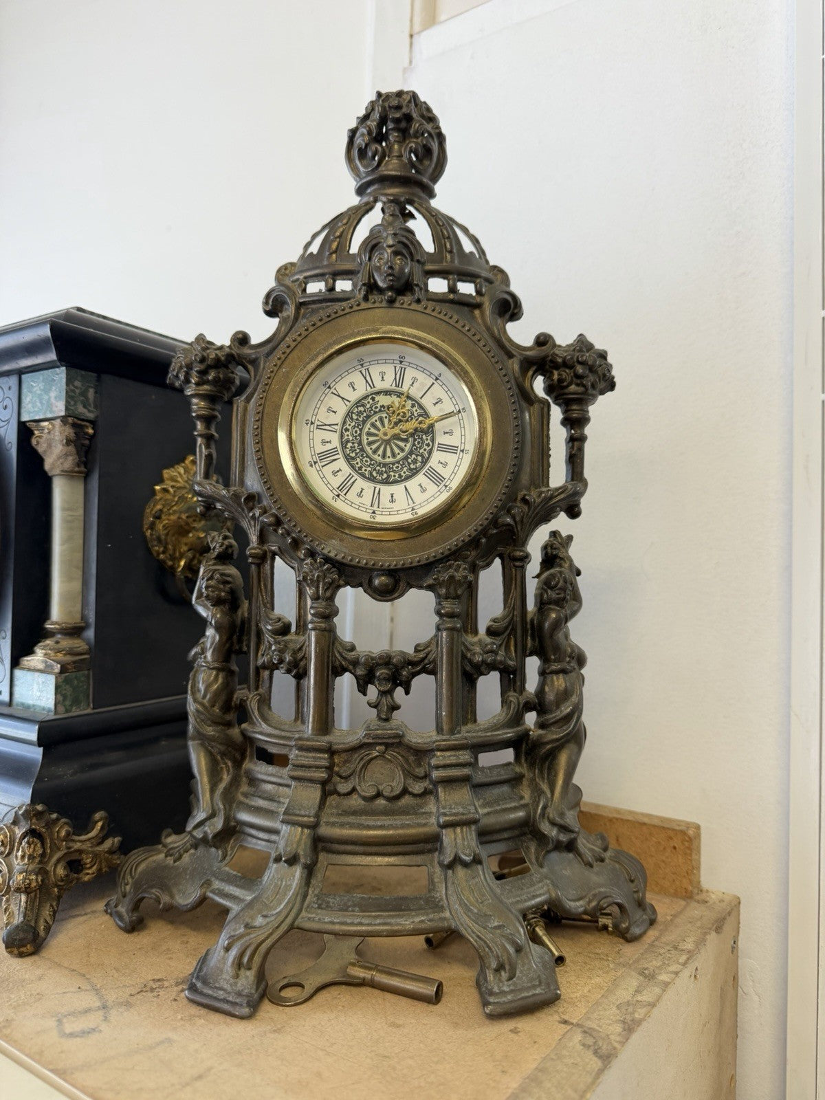 Vintage West Germany Ornate Mantel Clock Mechanical Rococo Baroque Figural