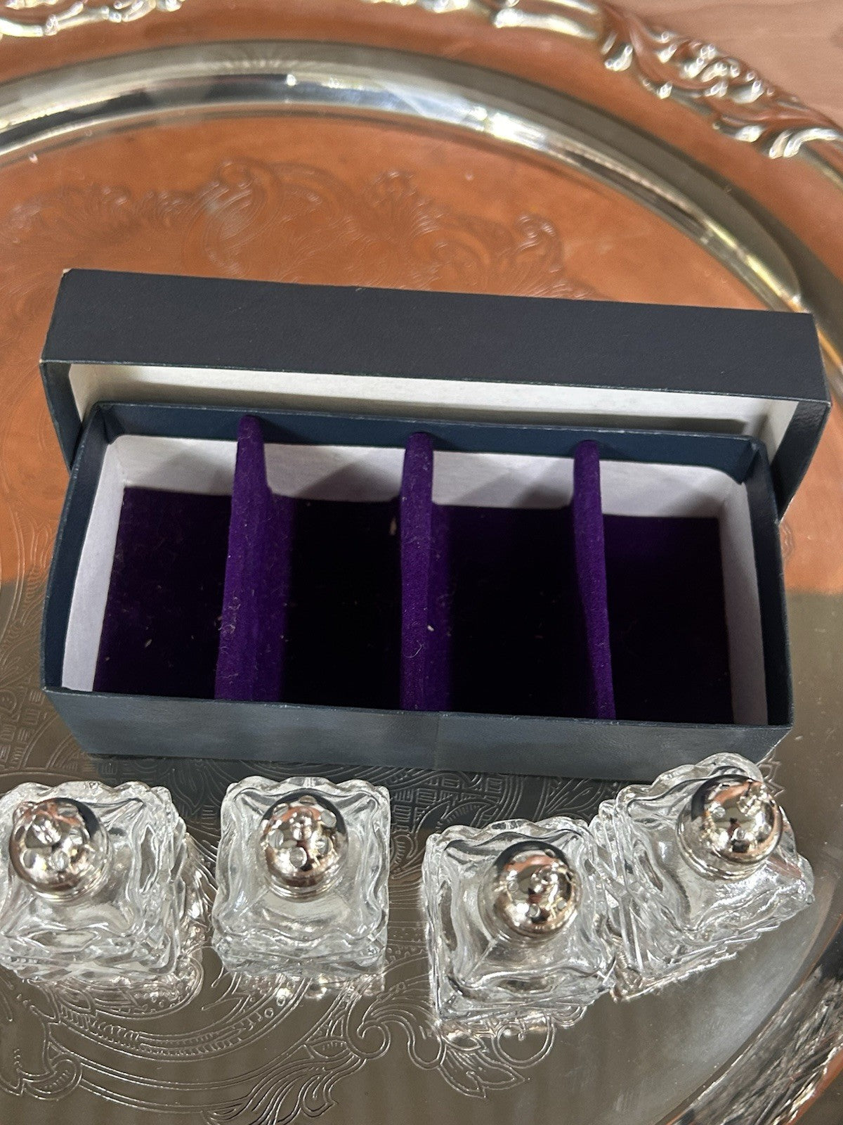 Vintage Mini Glass Salt & Pepper Shakers Set of 4 Japan Boxed Retro Crystal Look