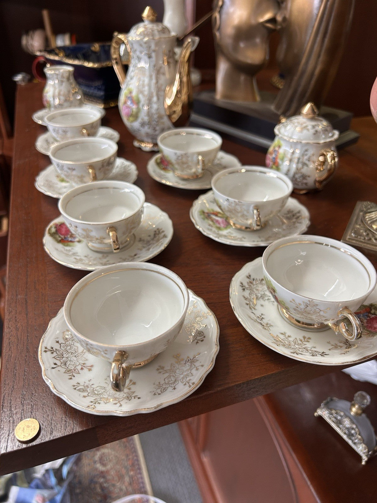 Merry AGC Rosy China Japan Vintage Tea Set 7 Cups Saucers Teapot Sugar