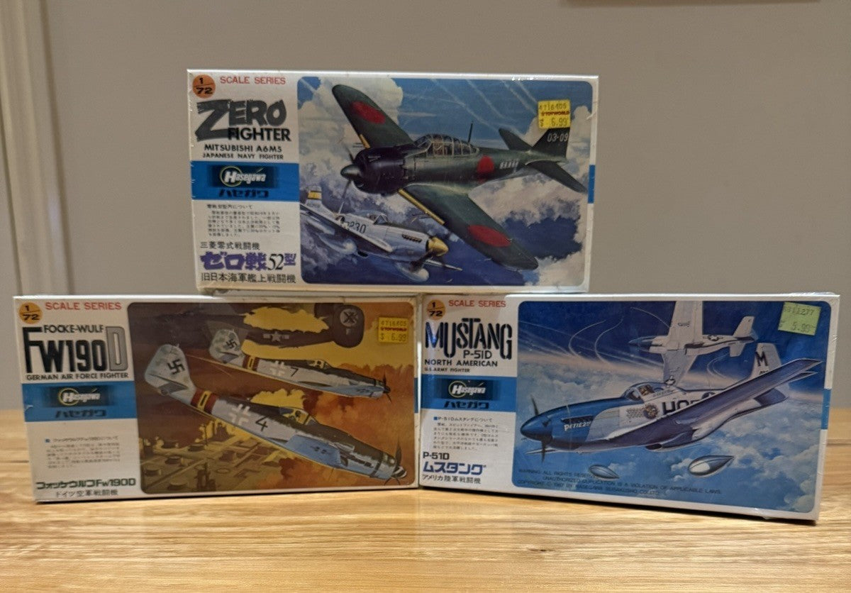 Hasegawa 1/72 Zero Fighter Mustang P-51D Fw190D Factory Sealed Model Kit Lot