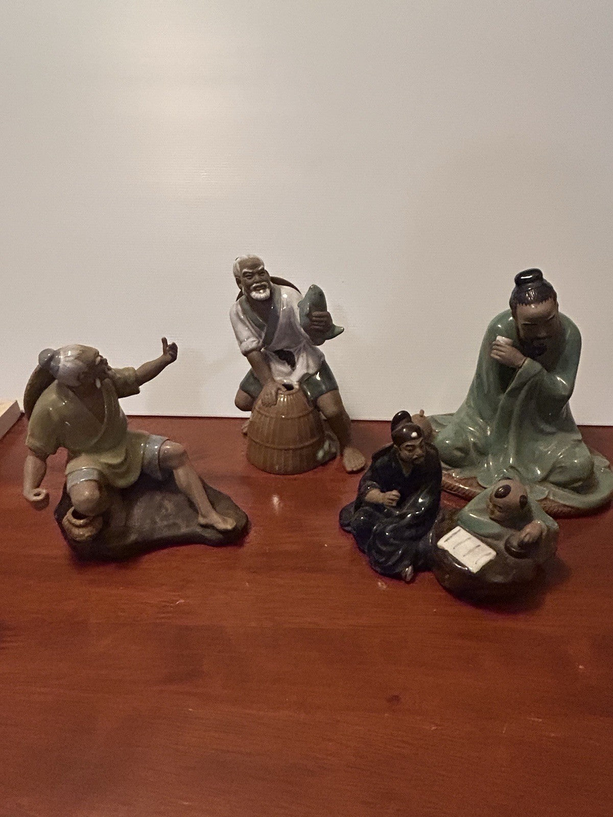 Shiwan Mudman Figurines Set of 4 Woh Jeong/Wan Jiang China Pottery 1950s–70s