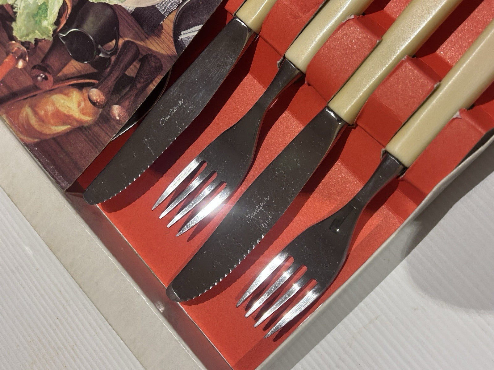 Vintage Wiltshire Stainless Steel Steak Set 4 Pairs Knives Forks Boxed 1960s