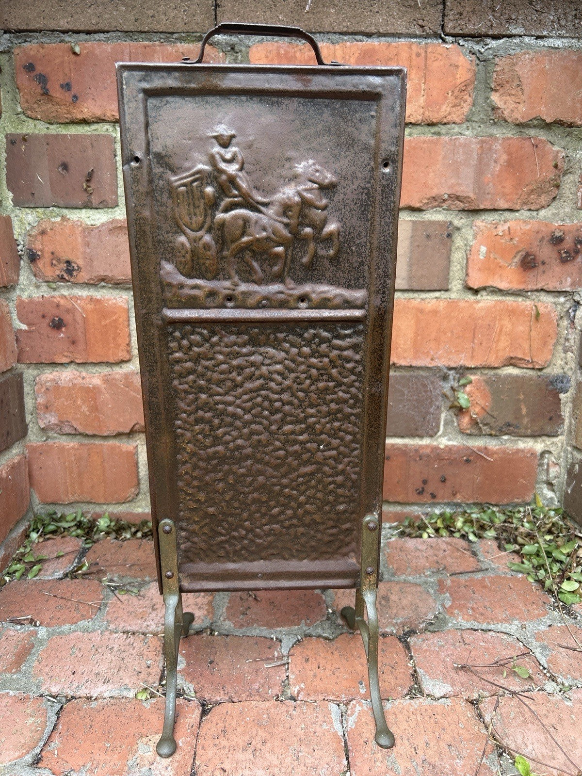 Antique Copper Fire Screen Fire Guard Horse & Wagon c1890–1910 