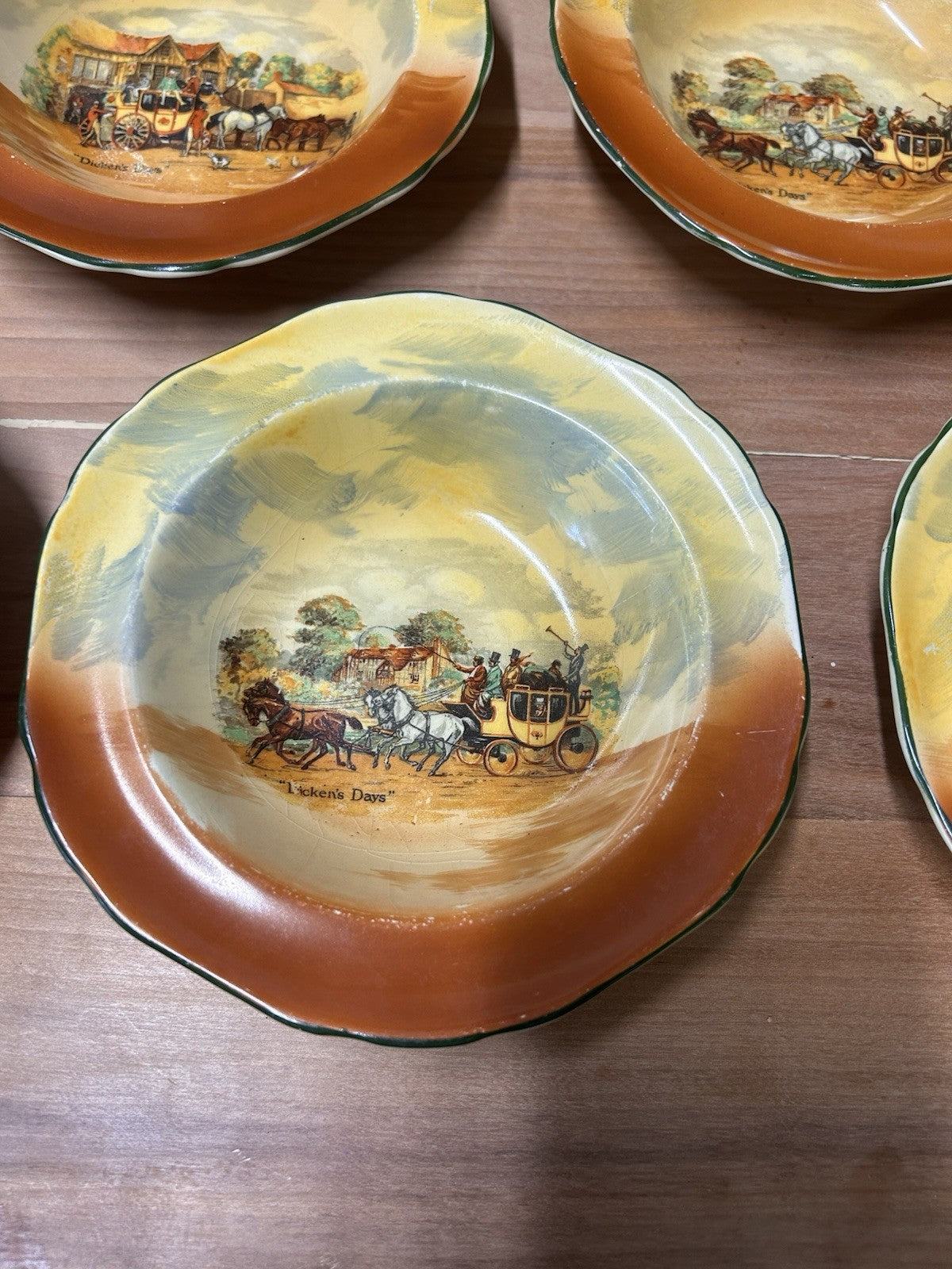 Empire Ware Dickens Days Bowl Set x6 Stagecoach Scene Vintage England