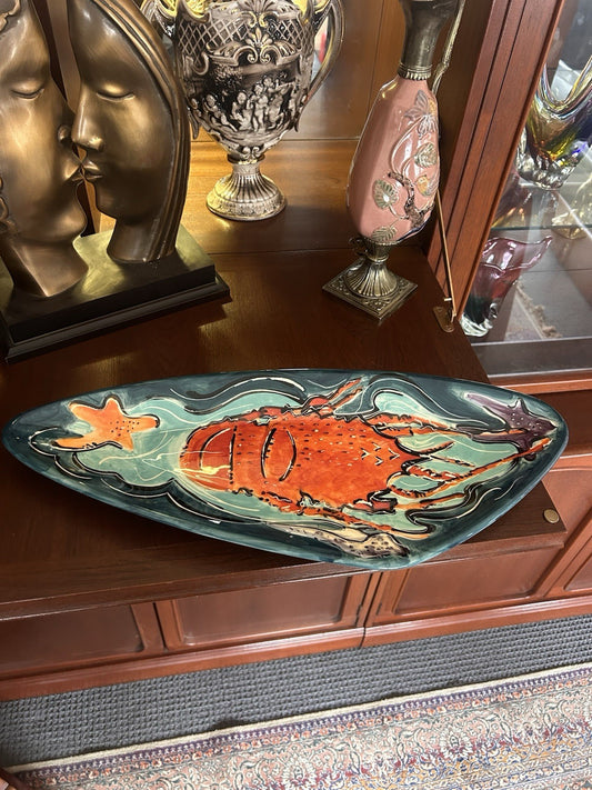 Signed Australian Studio Pottery Lobster Dish 50cm Hand Painted 