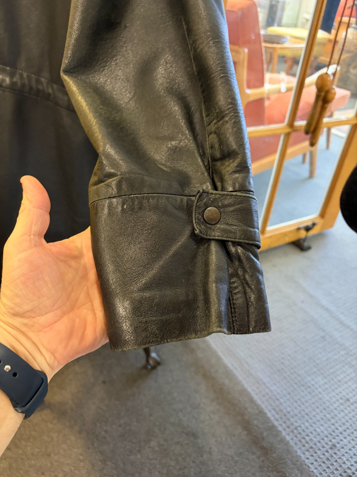 Vintage Harrods Knightsbridge Black Genuine Leather Coat Jacket UK Made Size L