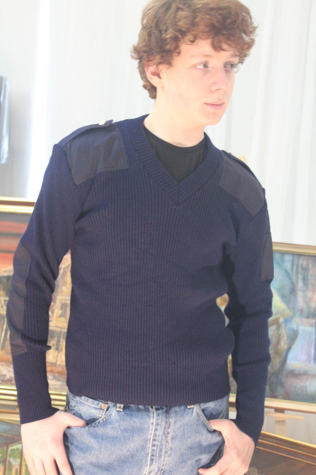 Vintage Italian Carabinieri Military Jumper Navy Blue Wool Blend 1986 Sz 3