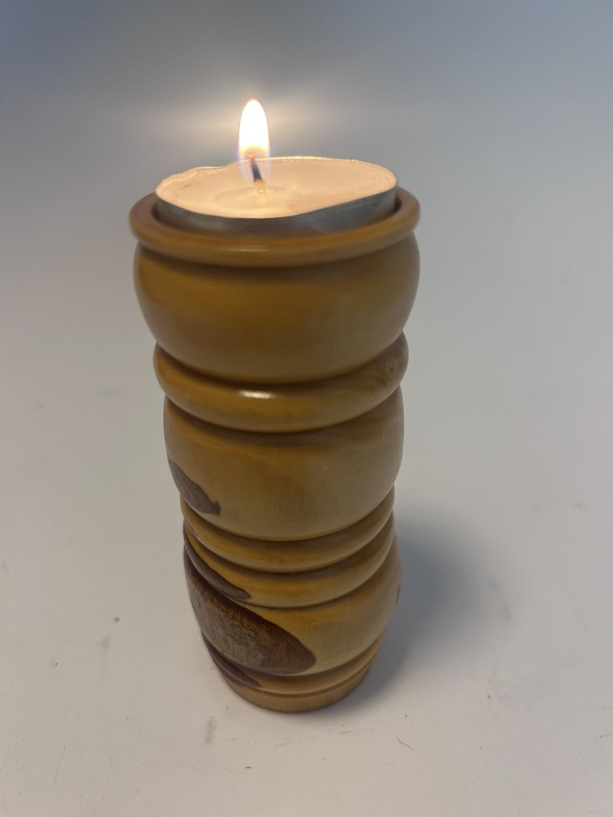 Vintage Hand-Turned Wooden Tealight Candle Holders – Pair Rustic Timber