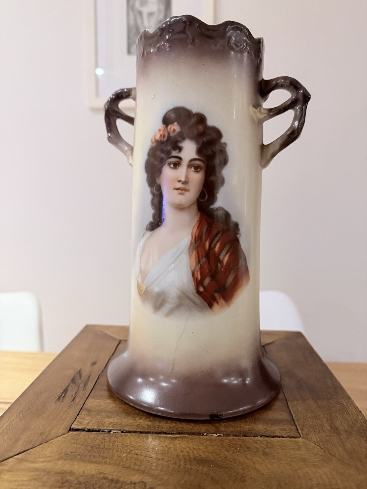 Antique Carl Tielsch CT Portrait Vase c1900 German Porcelain Eagle Mark