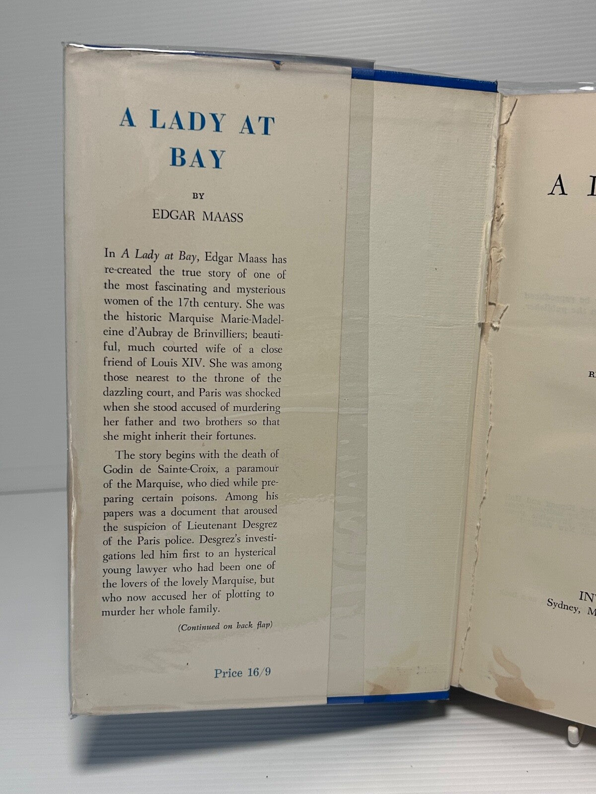 A Lady at Bay by Edgar Maass – First Australian Edition 1953 – Invincible Press