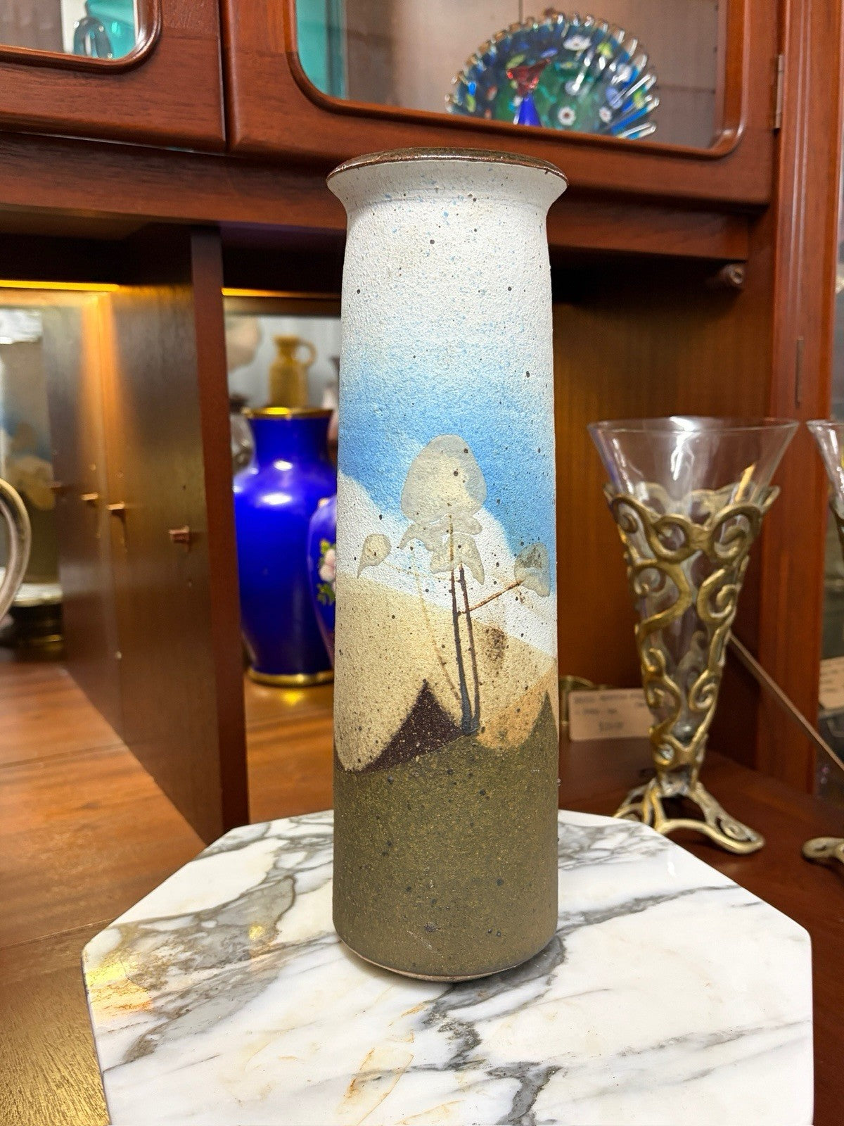 Henry Hackenberg Attrib Australian Studio Pottery Landscape Vase 33cm Signed
