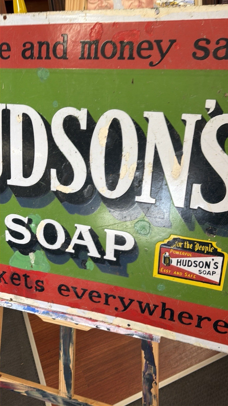 Hudson’s Soap Enamel Sign A Simpson Adelaide Antique Advertising 92cm