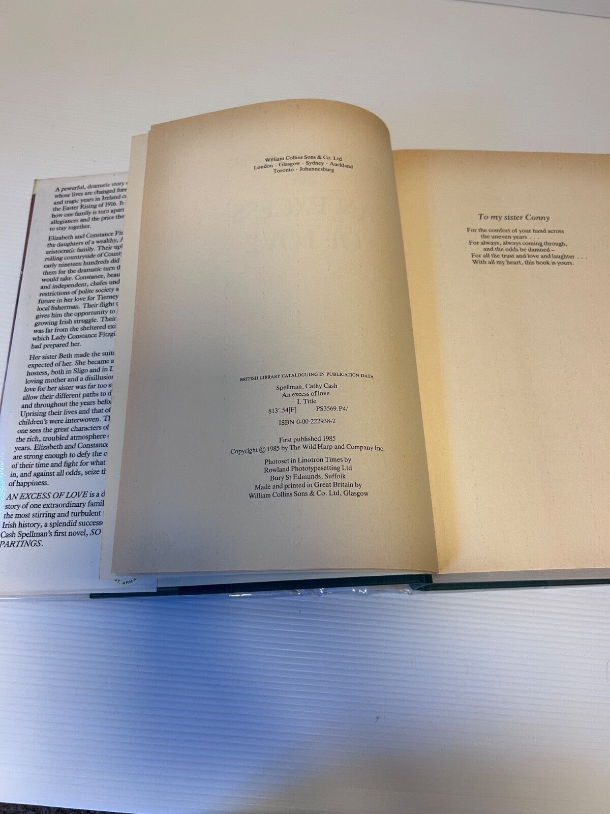 Cathy Cash Spellman An Excess of Love 1985 HC DJ 1st UK Ed Collins 695pp