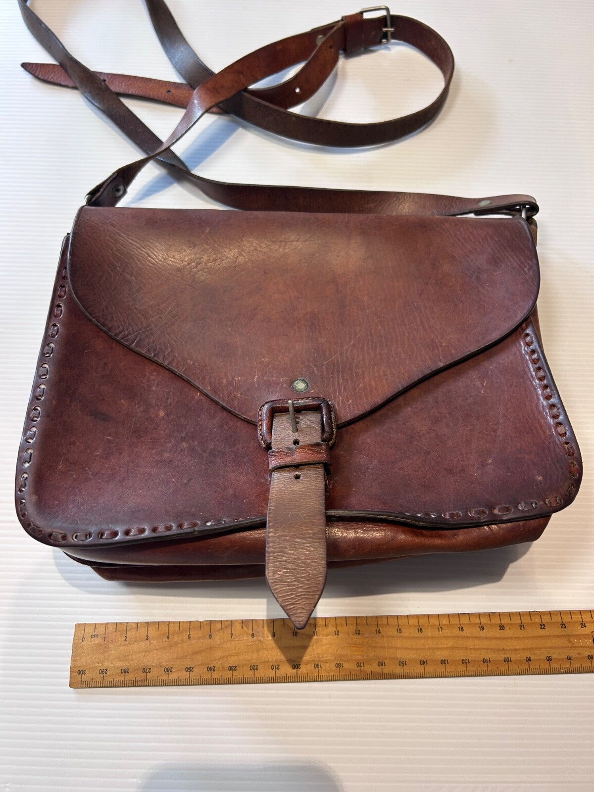 Vintage Handmade Leather Satchel – Rustic Brown Shoulder Bag