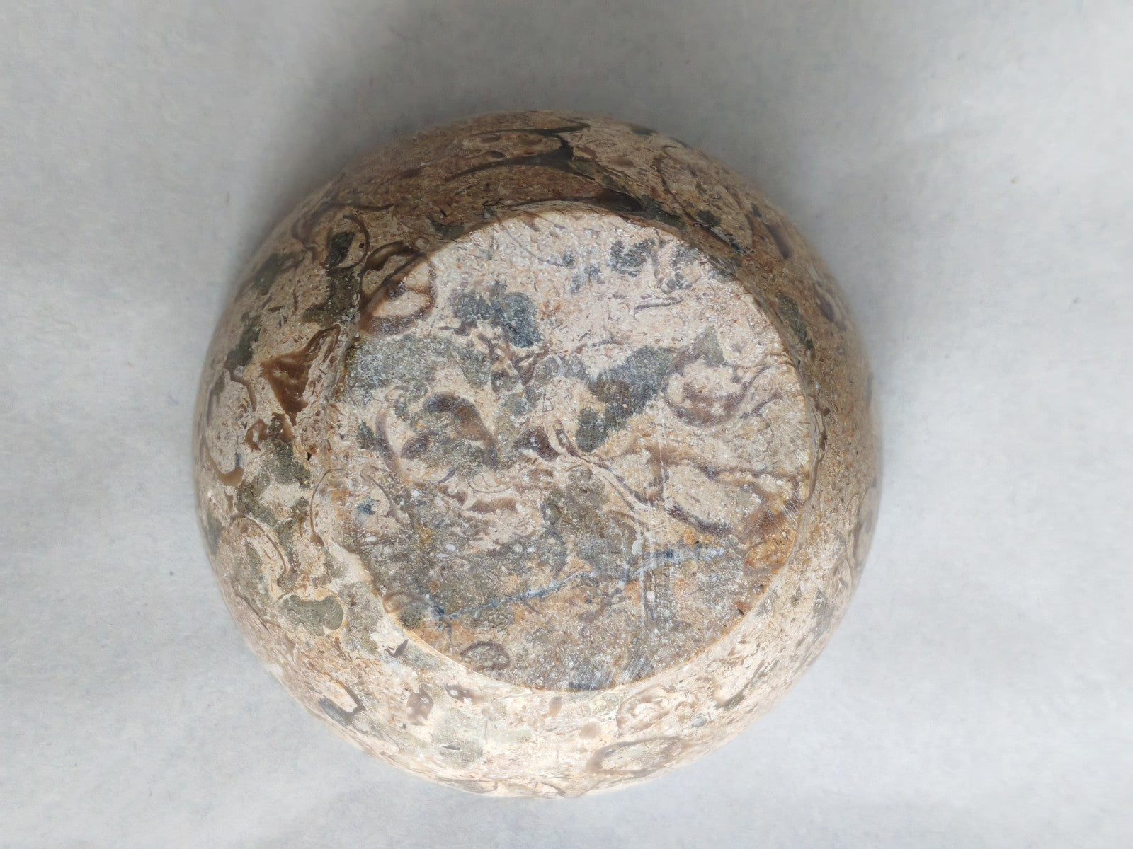 Vintage Polished Fossil Stone Bowl / Dish – Natural Earth Tones c. Mid–Late 20th