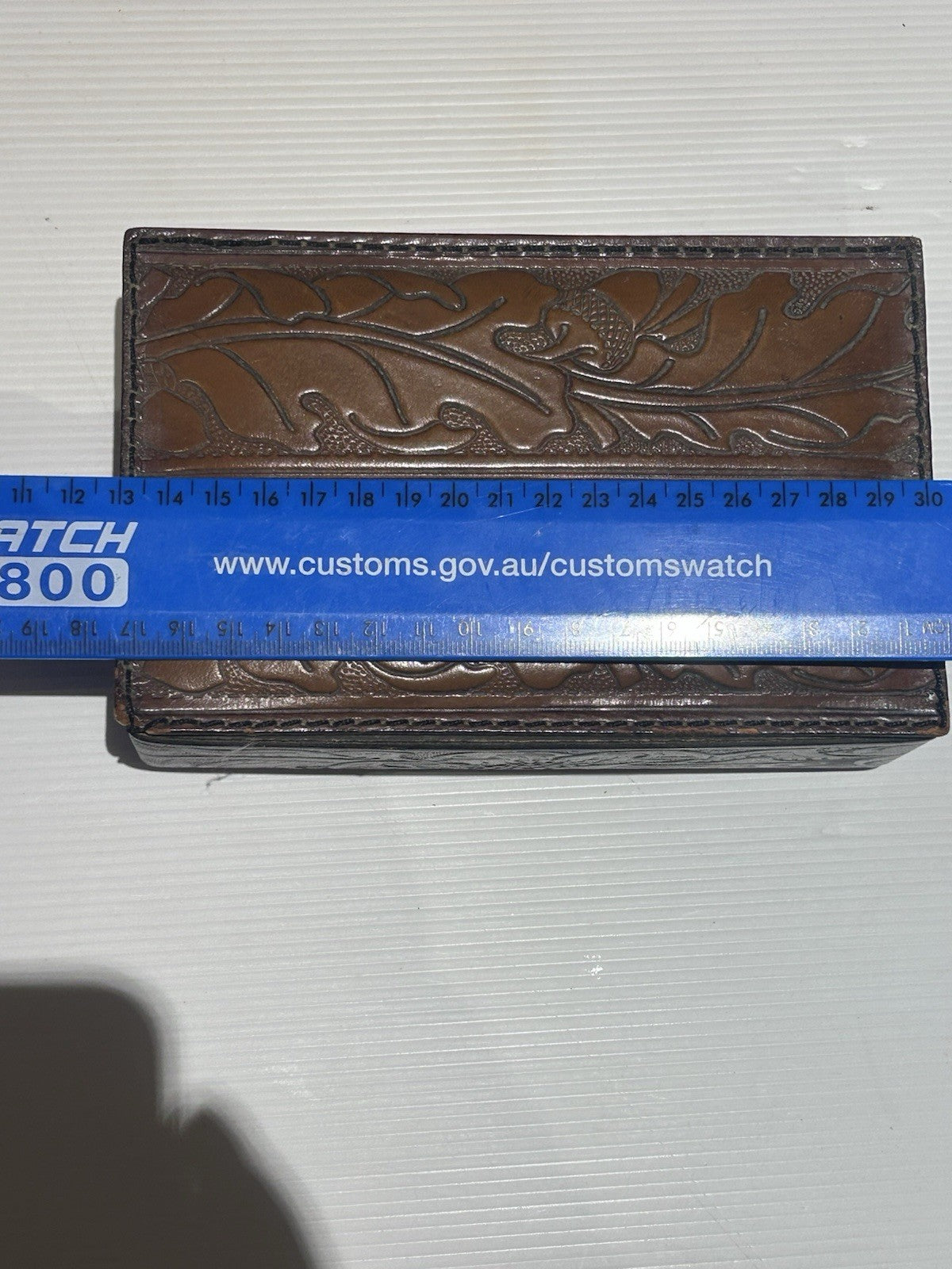 Vintage Handcrafted Leather Box by Konev NZ – Tooled Design, Lined Interior
