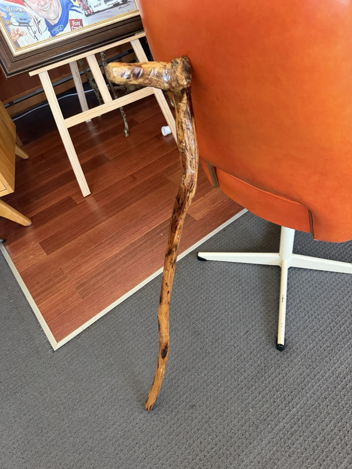 Vintage Rustic Natural Wood Walking Stick Crook Handle Cane 88cm Folk Art