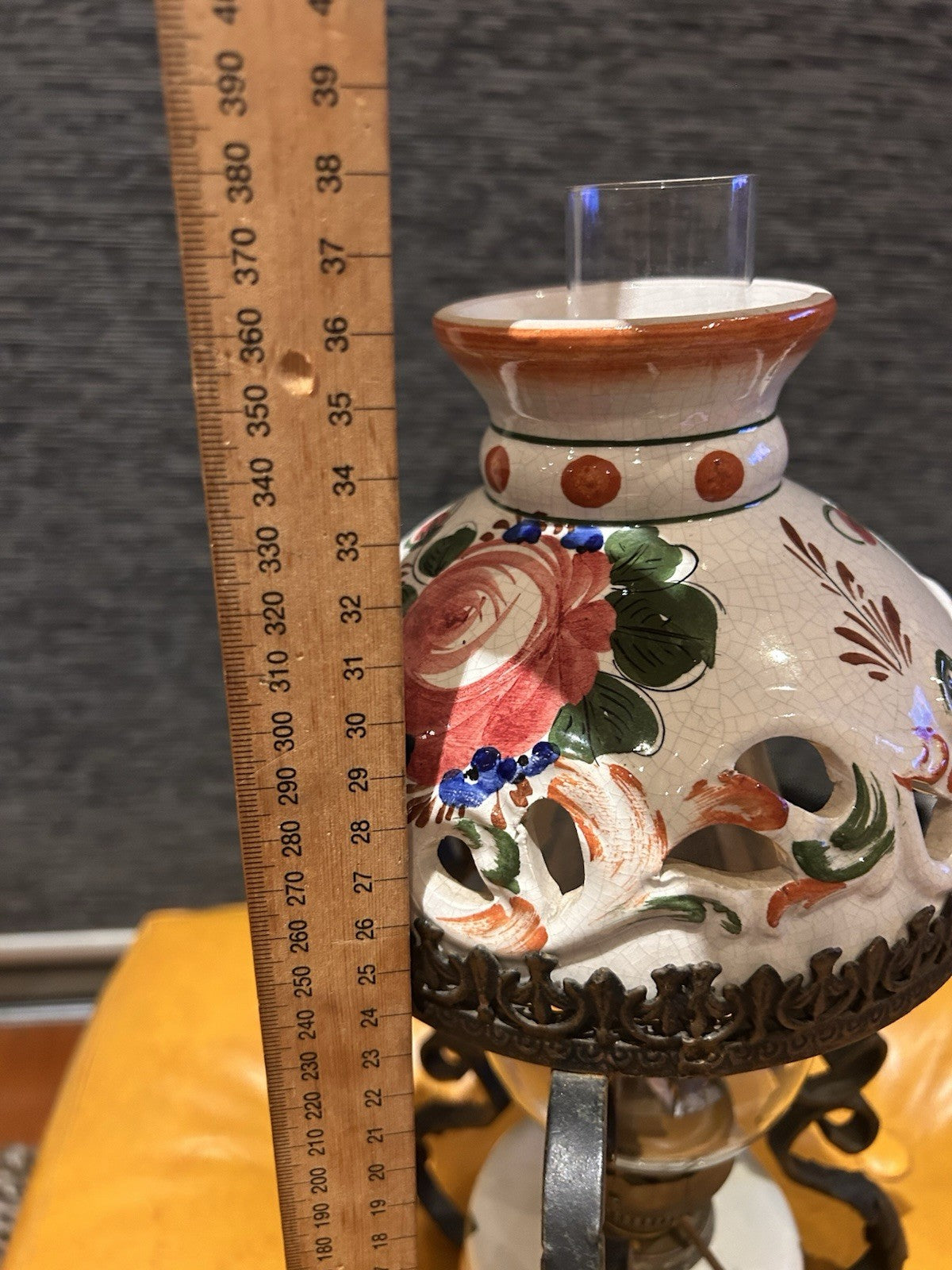 Vintage Italian Style Ceramic & Wrought Iron Oil Lamp – Tuscan Revival 1970s