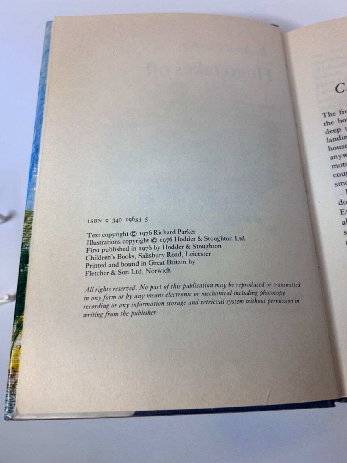 Hugo Takes Off by Richard Parker First Edition 1976 Dust Jacket and Hard Cover