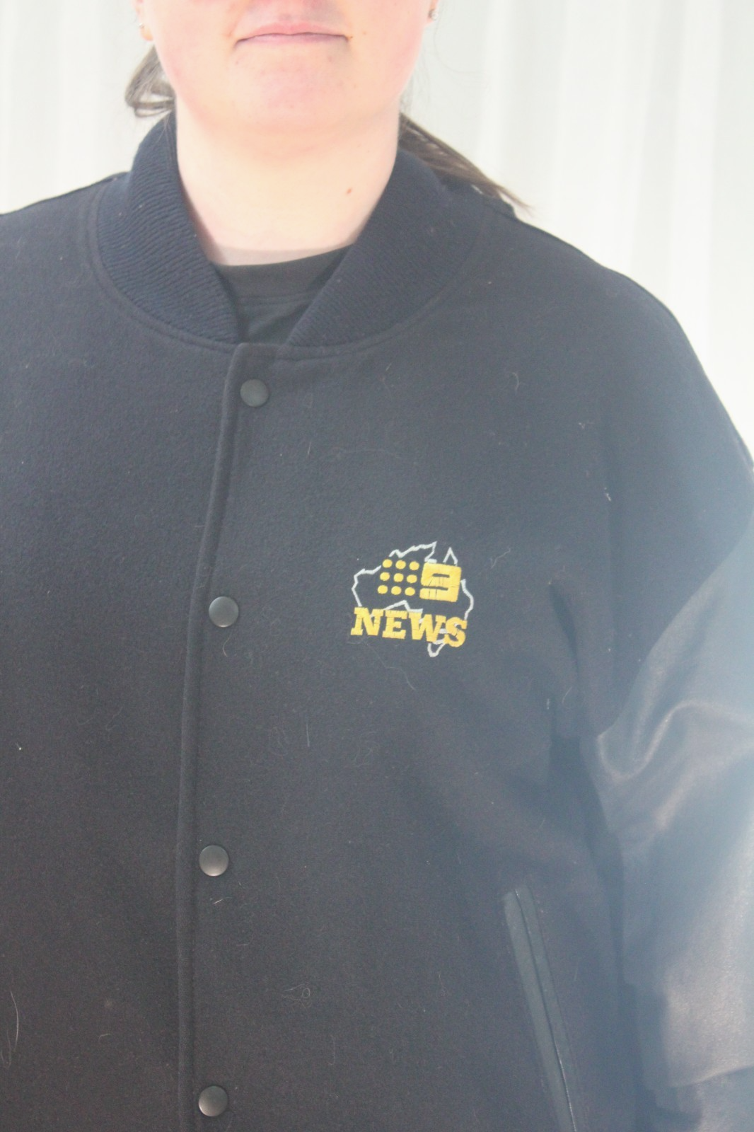 Vintage Channel 9 Nine News Leather Sleeve Varsity Bomber Jacket Australian Made