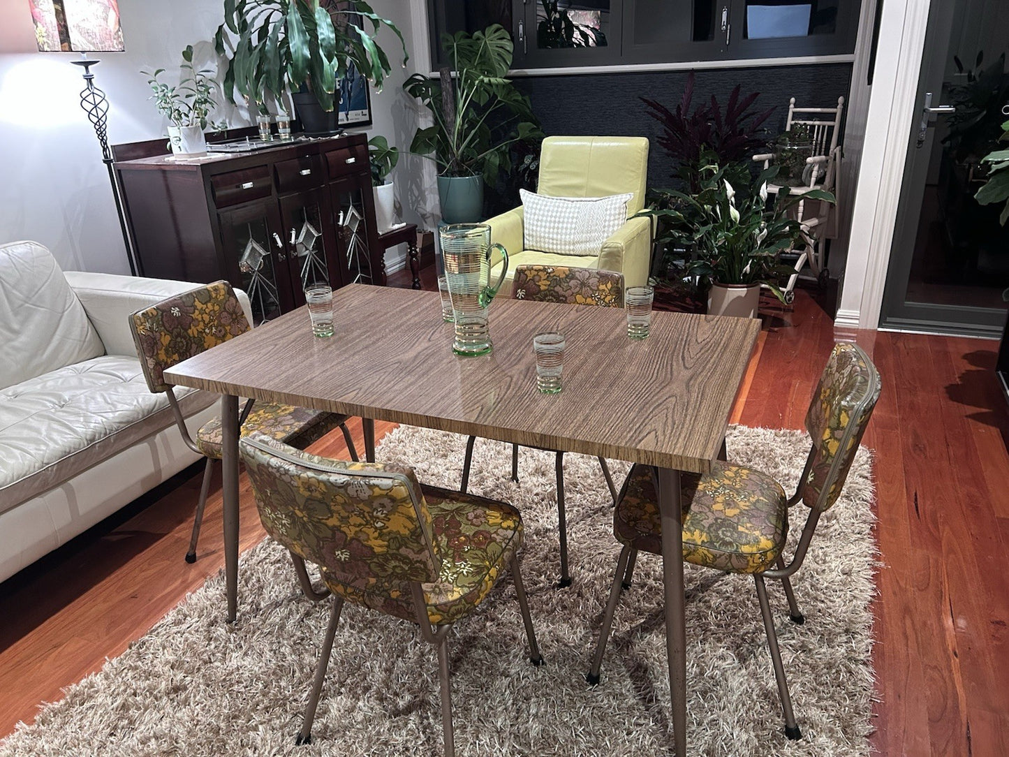 1960s Retro Dining Set Laminate Table + 6 Floral Chairs Cowes Original