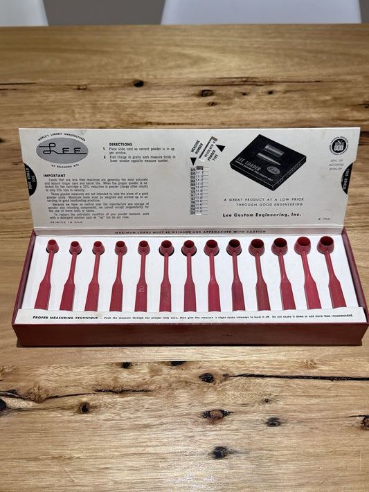 Vintage Lee Powder Measure Kit 1966 Reloading Set 13 Scoops Boxed USA