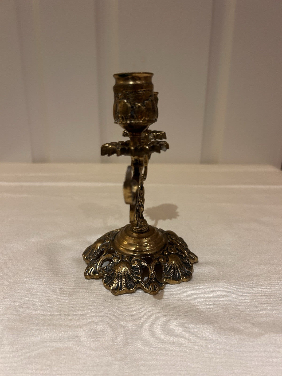 Vintage Brass Two-Arm Candelabra Ornate Rococo Style Table Candle Holder