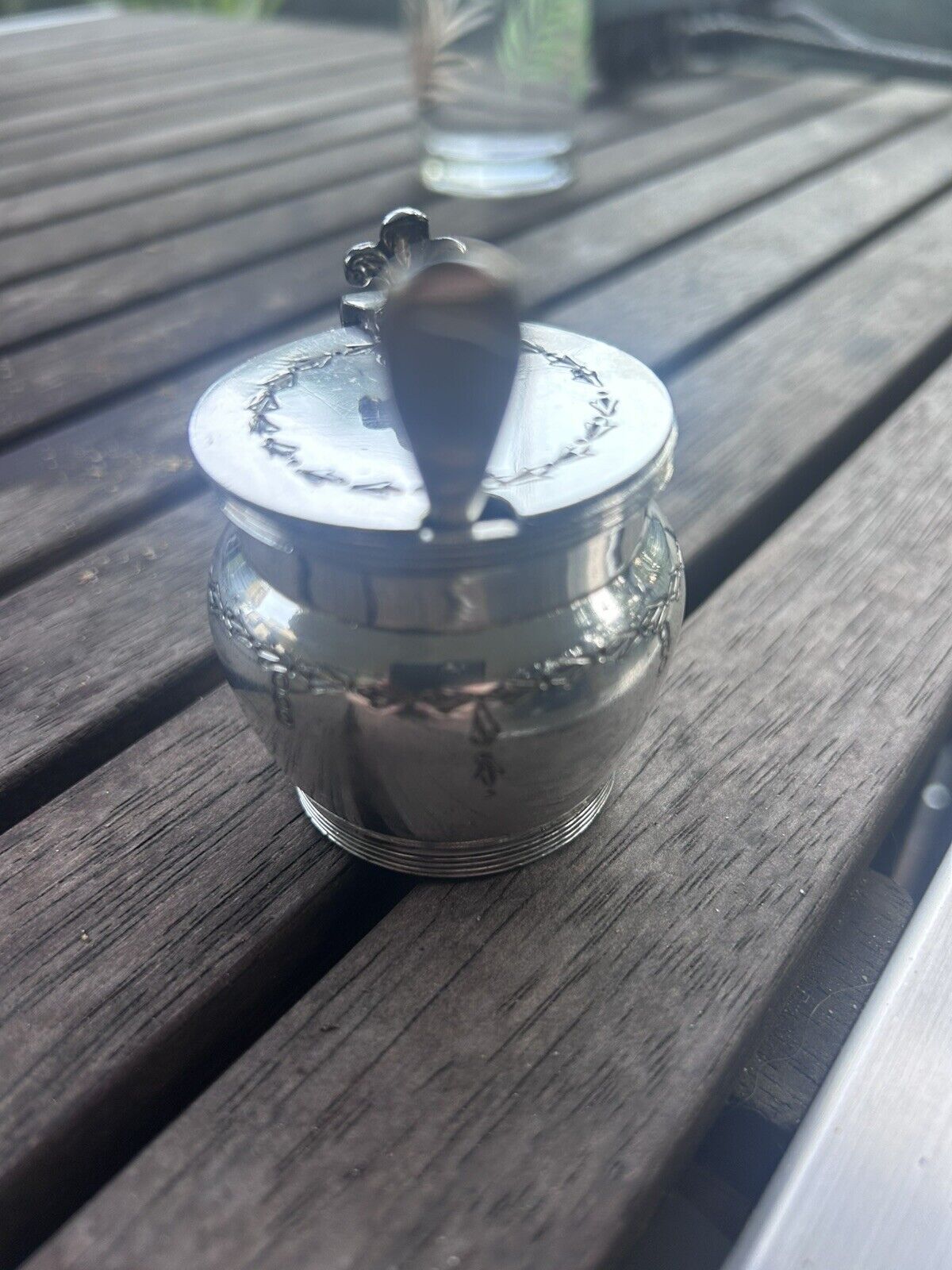 VINTAGE EPNS SILVER PLATE B & JS Ltd MUSTARD POT WITH GLASS INSERT