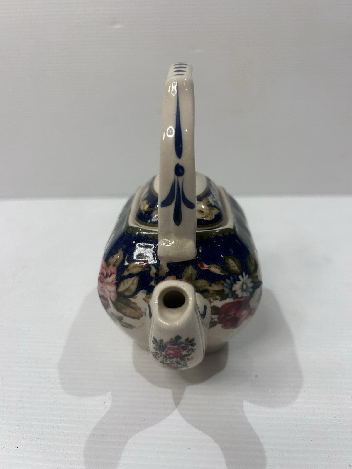 Ascot Fine China Teapot Floral Blue Rose Square Handle Vintage England