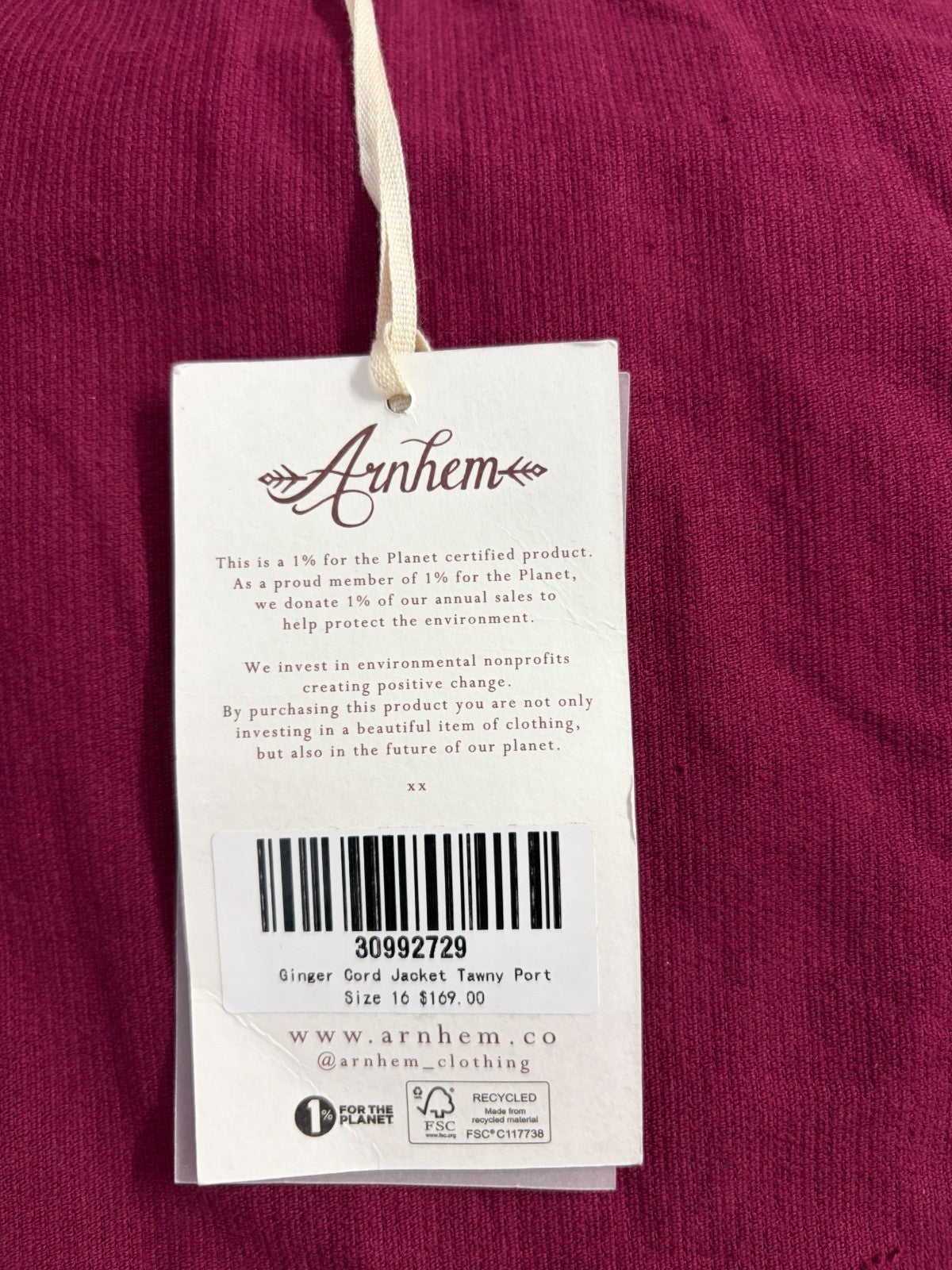 Arnhem Ginger Cord Jacket Tawny Port Size 16 Floral Embroidered NWT Boho