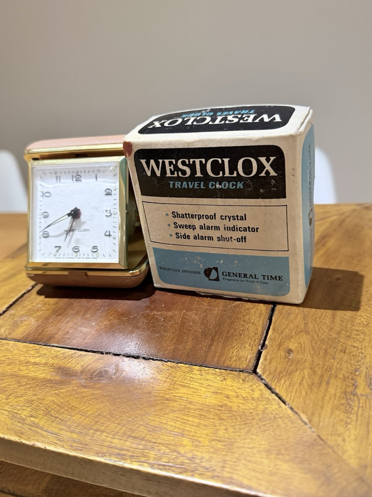Westclox Travel Alarm Clock w Box Vintage Folding Case Hong Kong