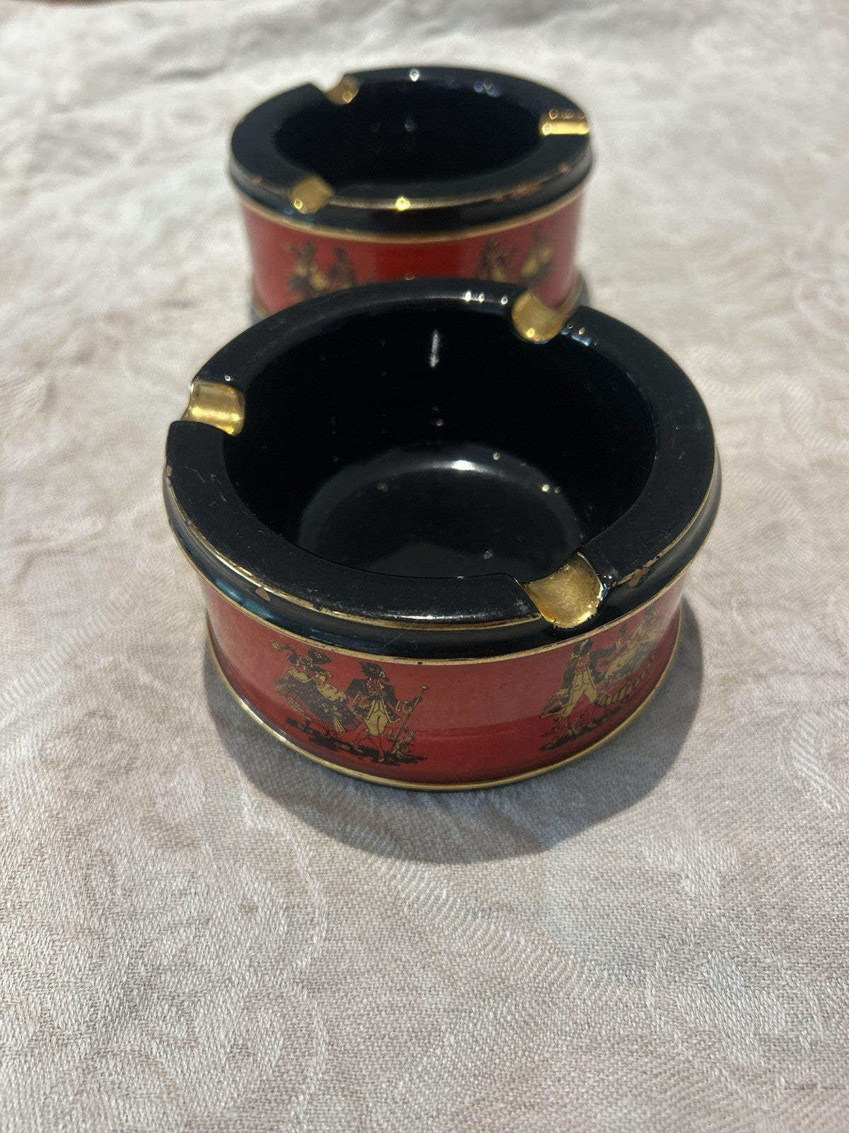 Vintage Italian Ceramiche Fiorentine Ashtrays Pair Red Black Gold c1950s 