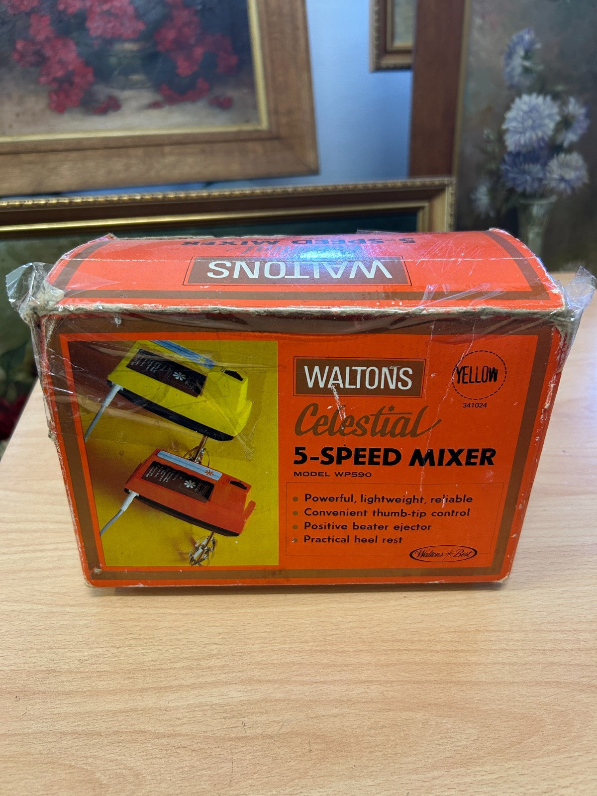 Vintage Waltons Celestial 5-Speed Mixer Yellow Boxed w Manual c1960s