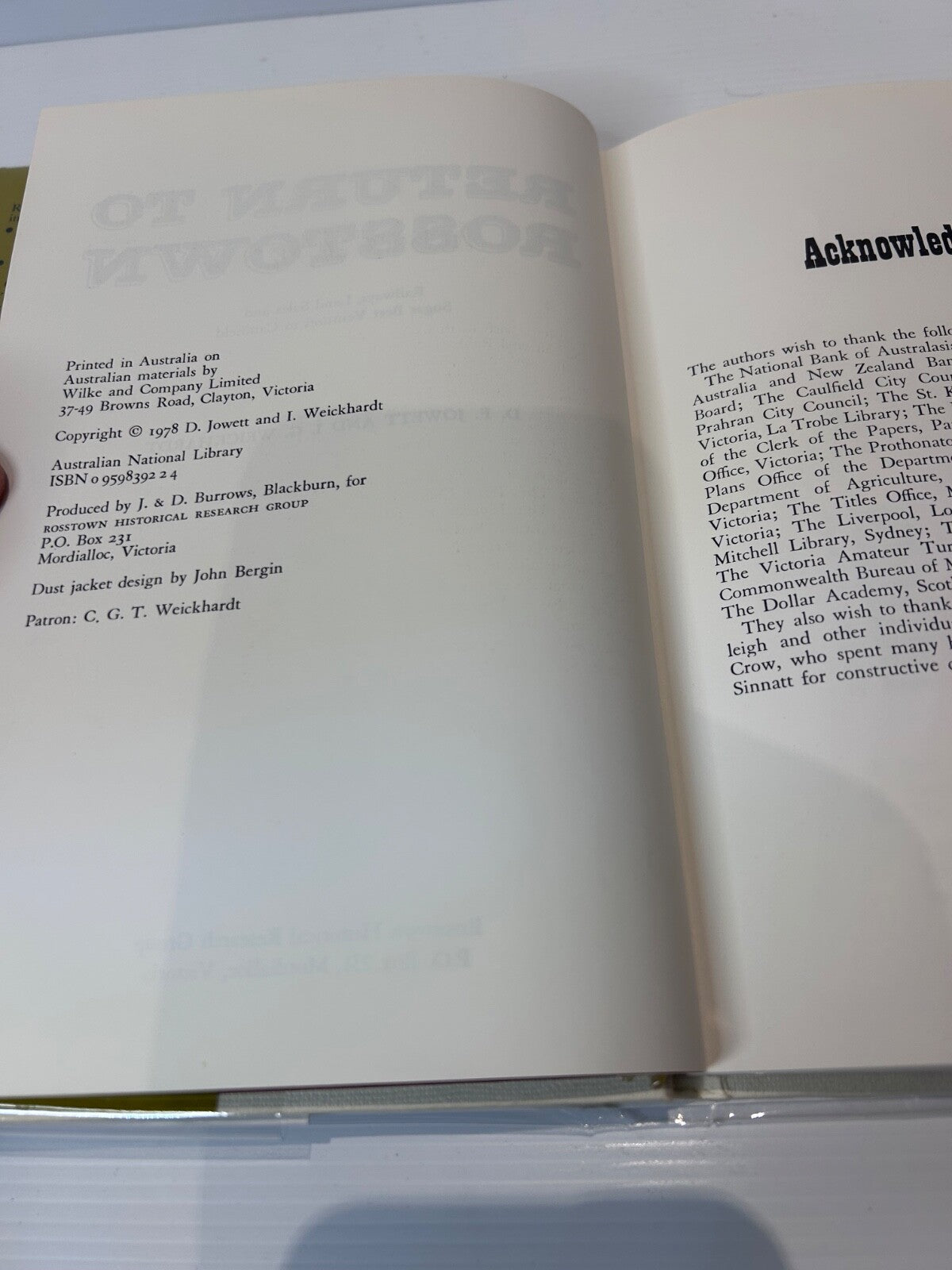 Return to Rosstown 1978 HC DJ 1st Ed Rail Land Sugar Beet Caulfield History