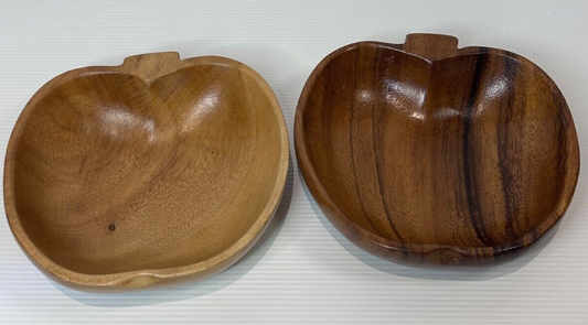 Vintage Wooden Apple-Shaped Bowls – Set of 2 – 1970s Hand-Carved