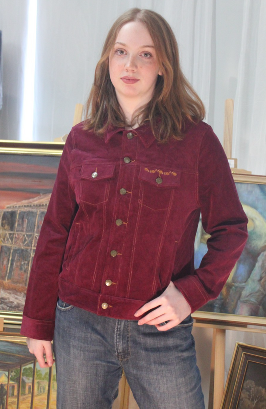 Arnhem Ginger Cord Jacket Tawny Port Size 16 Floral Embroidered NWT Boho