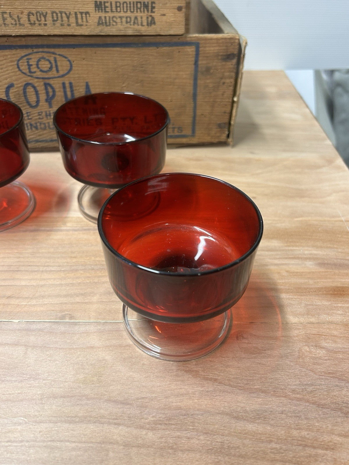 Set of 4 Vintage Luminarc France Ruby Red Dessert Glasses Compotes Retro